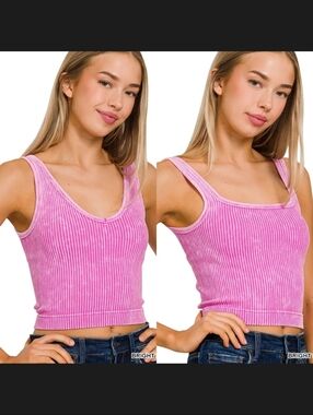 Zenana Hot Pink Reversible Crop Tank Sz S/M NWOT